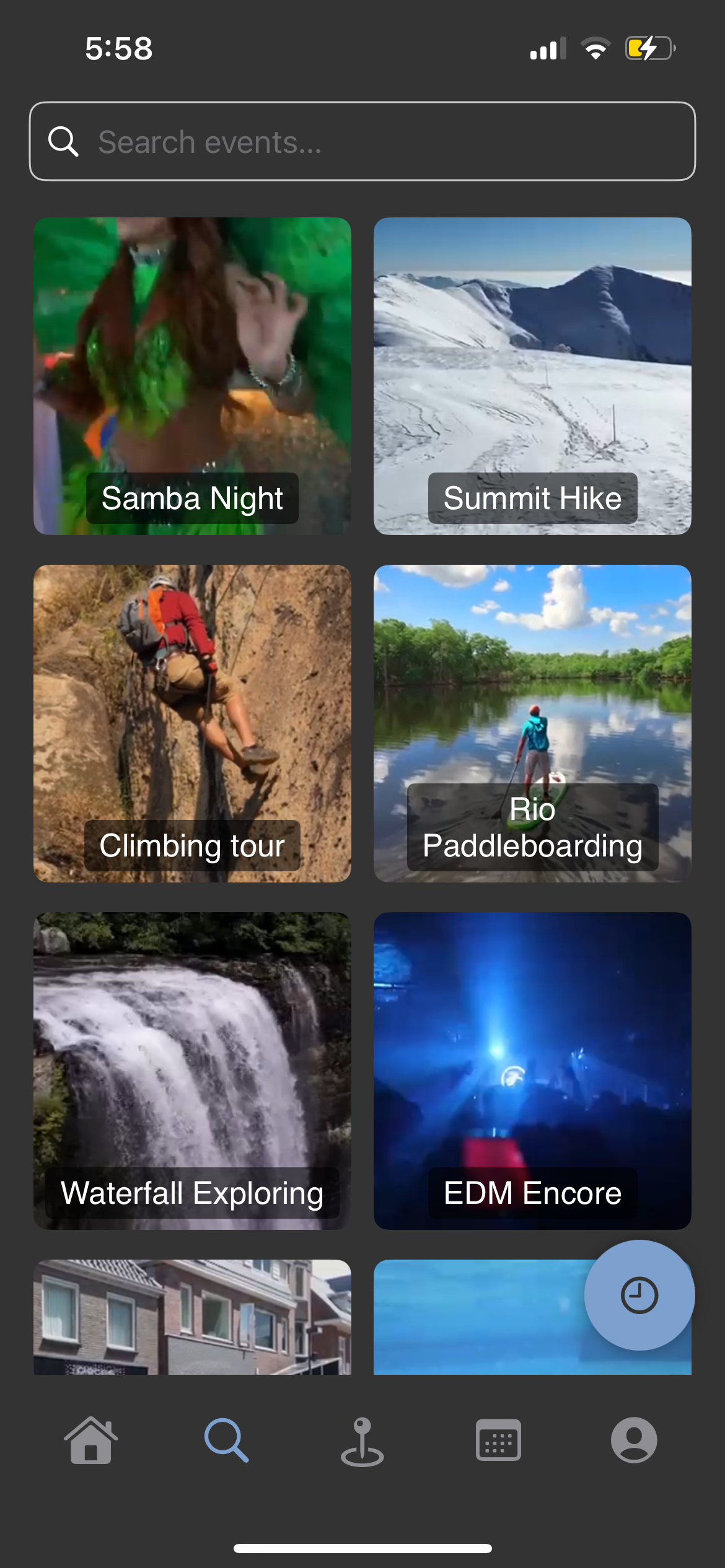Explore page with search results overlay and time-range slider